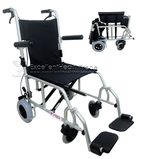 00654: รถเข็นพกพาล้อหนา - พร้อมกระเป๋า (Portable Alloy Wheelchair KIMBER) (WS-01) - สีดำ