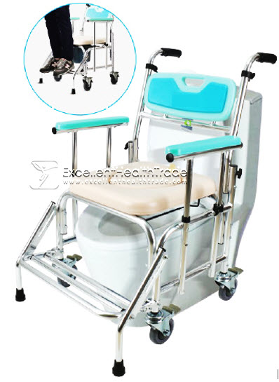 00687: รถเข็นนั่งถ่ายอาบน้ำ - พนักพักแขนปรับสูงต่ำได้ (Portable commode chair - armrest high adjustable)