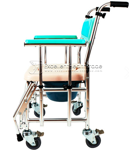 00687: รถเข็นนั่งถ่ายอาบน้ำ - พนักพักแขนปรับสูงต่ำได้ (Portable commode chair - armrest high adjustable)