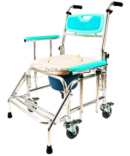 00687: รถเข็นนั่งถ่ายอาบน้ำ - พนักพักแขนปรับสูงต่ำได้ (Portable commode chair - armrest high adjustable)